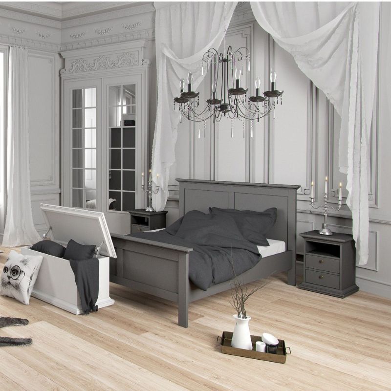 Furniture To Go Paris Package - Bedside 2 Drawers in + Chest of 4 Drawers + Wardrobe with 2 Doors Matte Grey