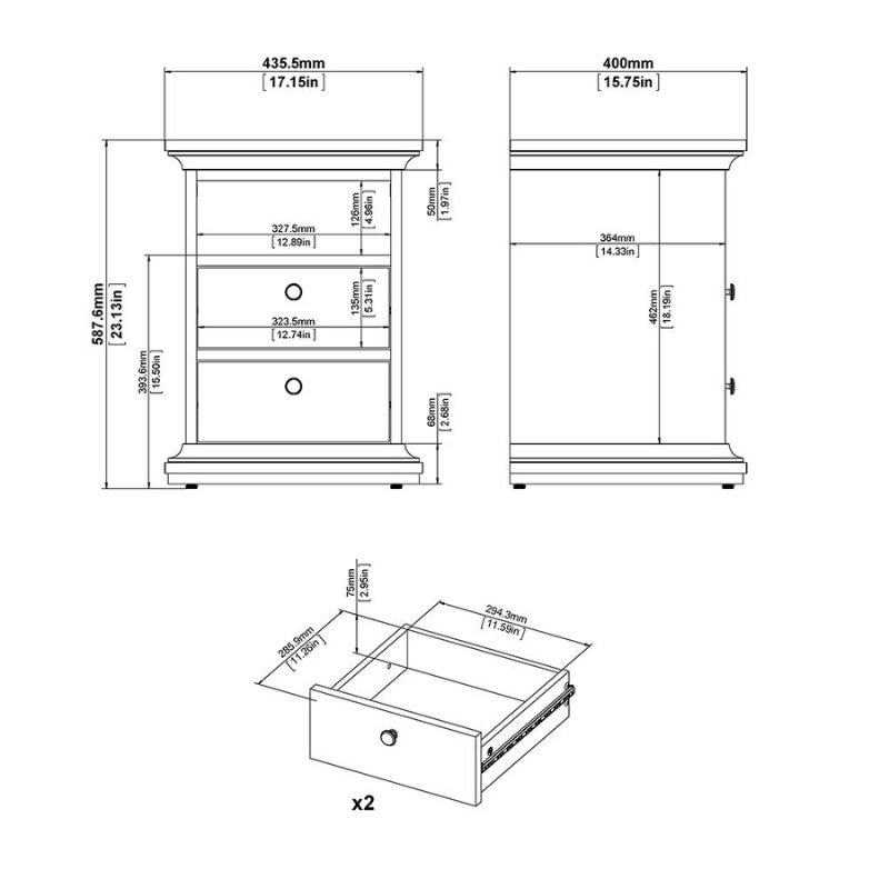 Furniture To Go Paris Package - Bedside 2 Drawers in + Chest of 4 Drawers + Wardrobe with 2 Doors Matte Grey