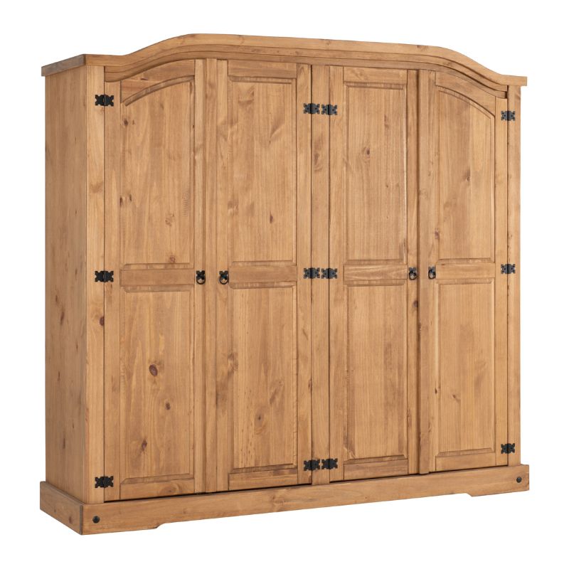 A spacious wooden armoire with four doors.