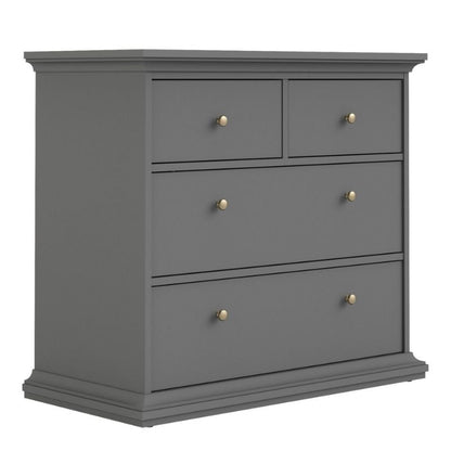 Furniture To Go Paris Package - Bedside 2 Drawers in + Chest of 4 Drawers + Wardrobe with 2 Doors Matte Grey