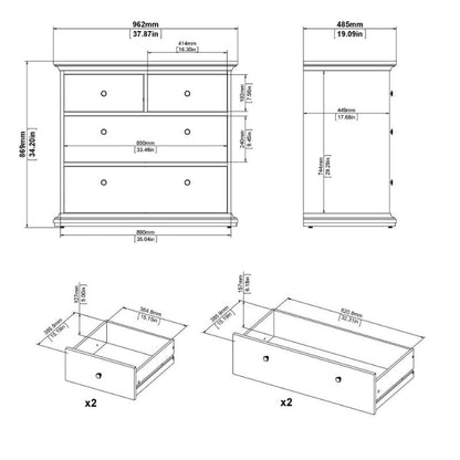 Furniture To Go Paris Package - Bedside 2 Drawers in + Chest of 4 Drawers + Wardrobe with 2 Doors Matte Grey