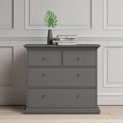 Furniture To Go Paris Package - Bedside 2 Drawers in + Chest of 4 Drawers + Wardrobe with 2 Doors Matte Grey