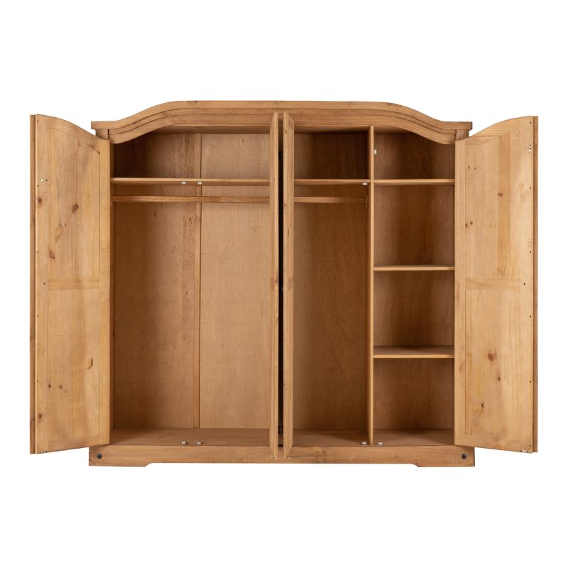 Seconique Corona 4 Door Wardrobe Distressed Waxed Pine