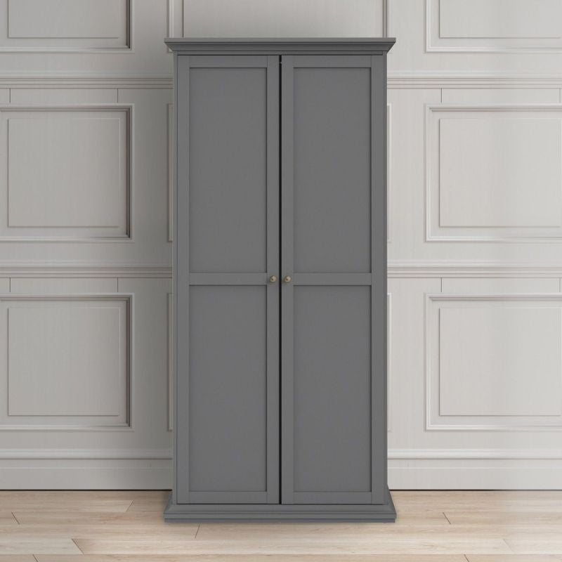 Furniture To Go Paris Package - Bedside 2 Drawers in + Chest of 4 Drawers + Wardrobe with 2 Doors Matte Grey