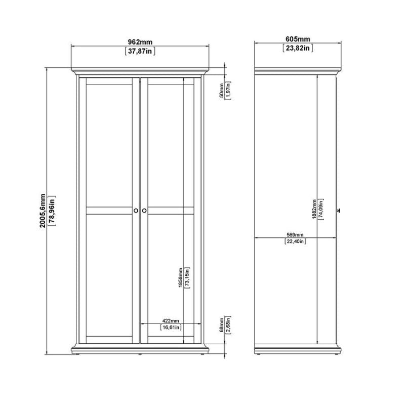 Furniture To Go Paris Package - Bedside 2 Drawers in + Chest of 4 Drawers + Wardrobe with 2 Doors Matte Grey