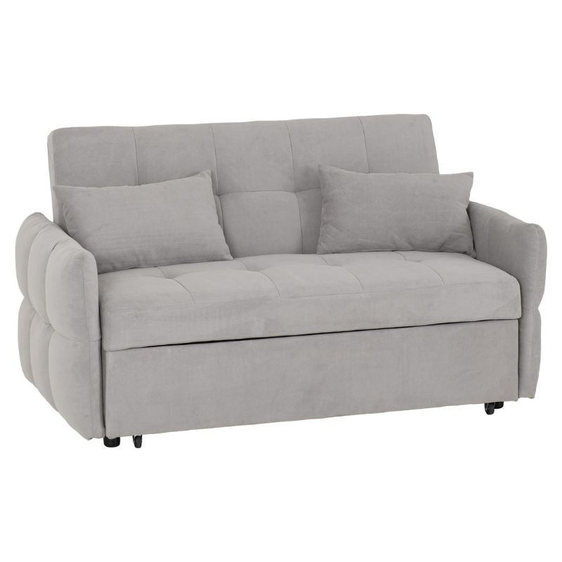  A modern grey couch with stylish throw pillows.