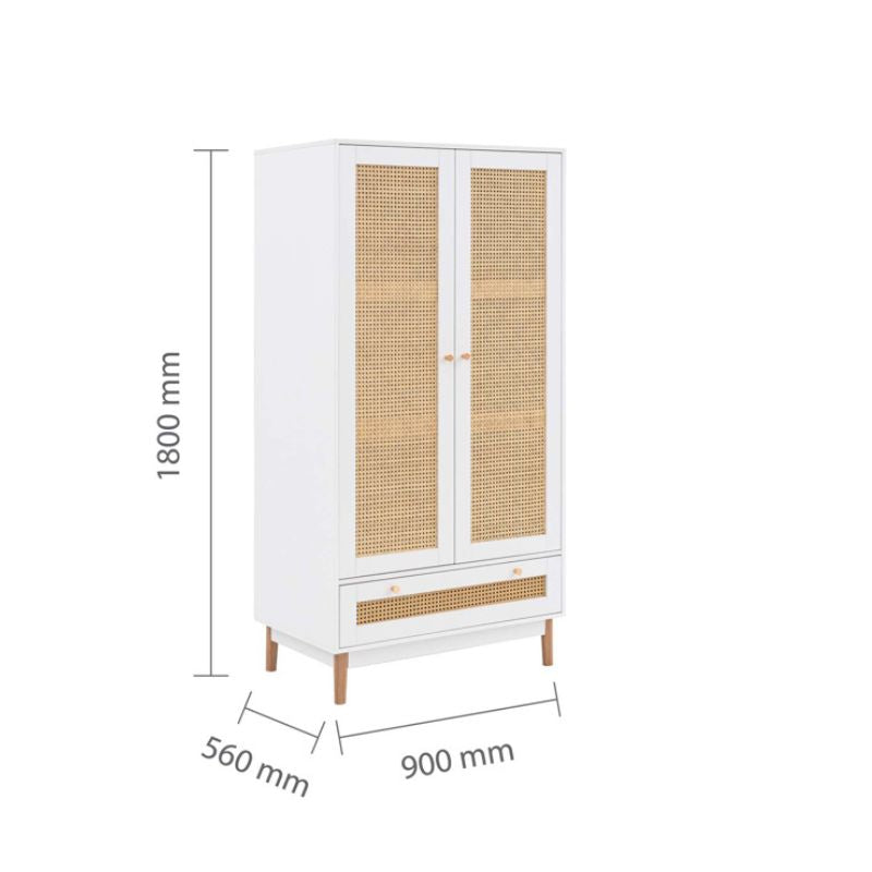 Birlea Croxley 2 Door 1 Rattan Wardrobe White