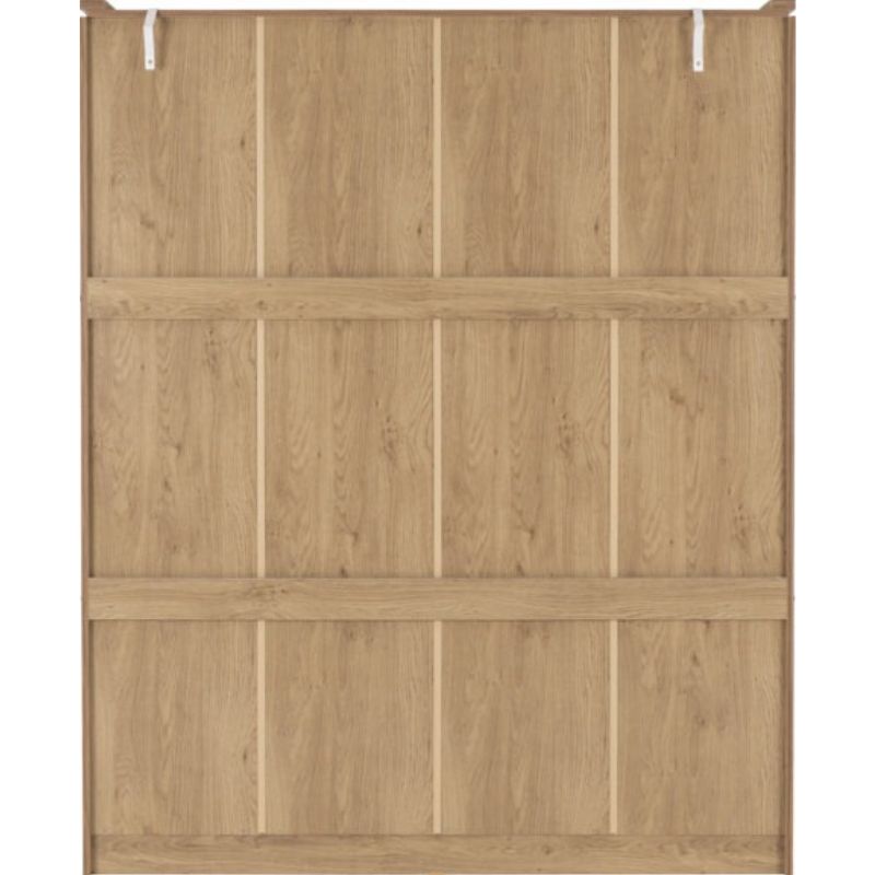 Seconique Charles 4 Door 2 Drawer Mirrored Wardrobe Oak Effect Veneer with Walnut Trim