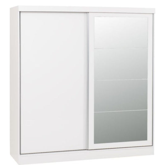 Sleek grey wardrobe with mirrored doors, ideal for contemporary decor.