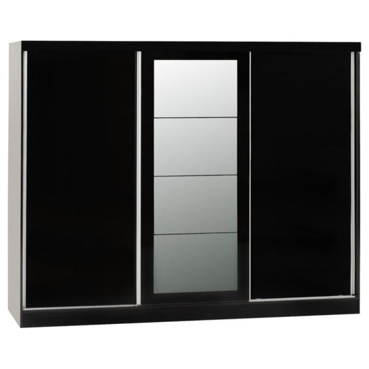 Seconique Nevada 3 Door Sliding Wardrobe Black Gloss