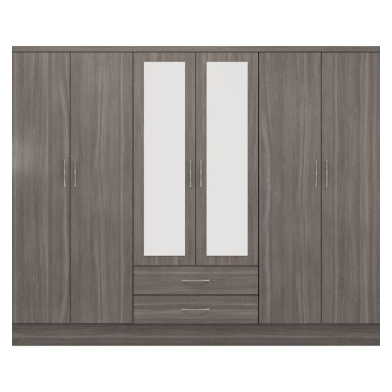 Seconique Nevada 6 Door 2 Drawer Mirrored Wardrobe Black Wood Grain