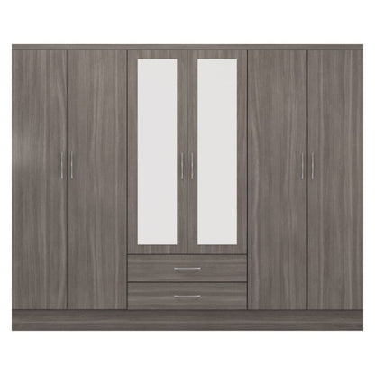 Seconique Nevada 6 Door 2 Drawer Mirrored Wardrobe Black Wood Grain