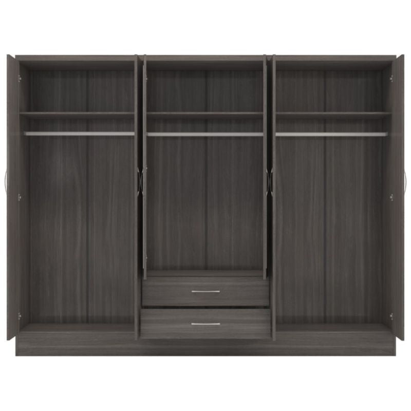 Seconique Nevada 6 Door 2 Drawer Mirrored Wardrobe Black Wood Grain