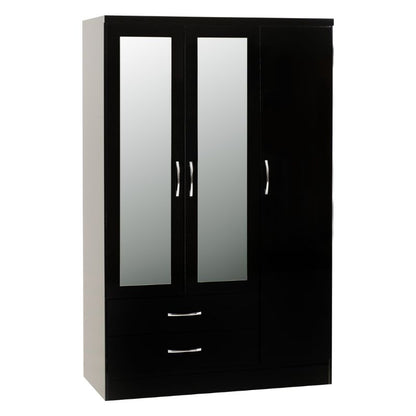 Seconique Nevada 3 Door 2 Drawer Mirrored Wardrobe Bedroom Set Black Gloss