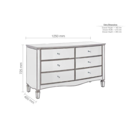 Birlea Elysee 6 Drawer Wide Chest Glass