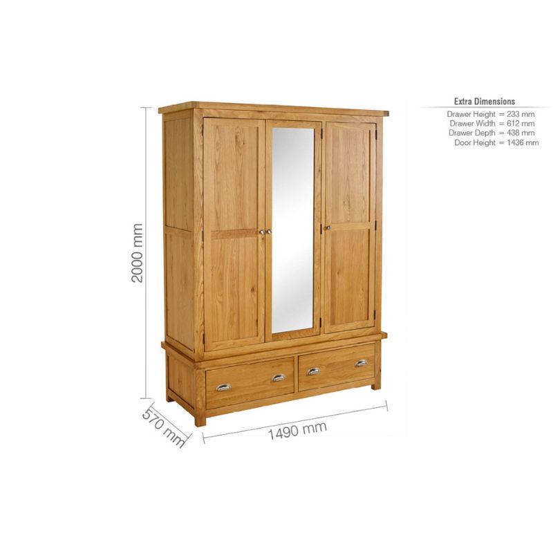 Birlea Woburn 3 Door 2 Drawer Oak Wardrobe